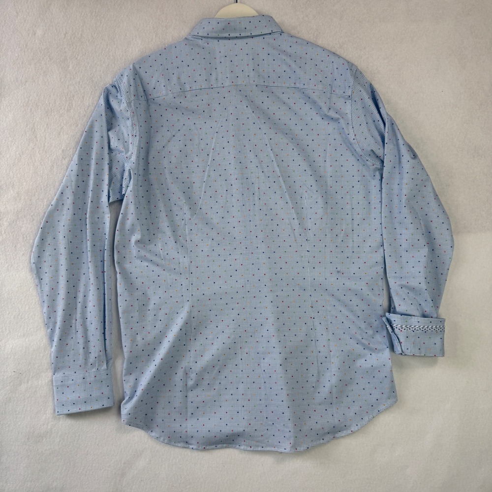 Robert Graham Modern Americana Mens Blue Polka Dot Stretch Shirt Size M Luxury - Picture 2 of 12